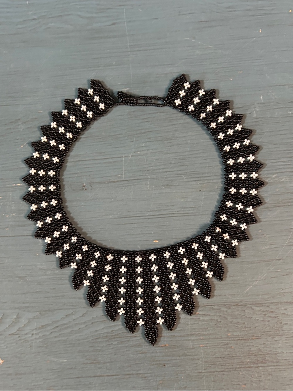 Handcrafted Black & White Seed Beads Beaded Statement Necklace | RBG Inspired